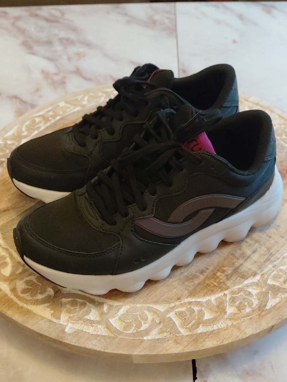 Ryka Made for Woman Black Platform Wave-Soled Sneakers with Purple Accent